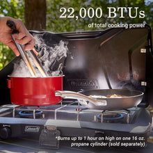 Load image into Gallery viewer, Coleman Triton+ 2-Burner Propane Camping Stove, Push-Button Instant Ignition, Portable Camp Grill, Adjustable Burners, Wind Guards, 22,000 Total BTUs of Power - Coffee Chronicles