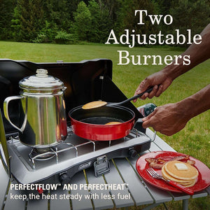Coleman Triton+ 2-Burner Propane Camping Stove, Push-Button Instant Ignition, Portable Camp Grill, Adjustable Burners, Wind Guards, 22,000 Total BTUs of Power - Coffee Chronicles