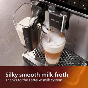 PHILIPS 4300 Series Fully Automatic Espresso Machine - LatteGo Milk Frother, 8 Coffee Varieties, Intuitive Touch Display, Black, (EP4347/94) - Coffee Chronicles