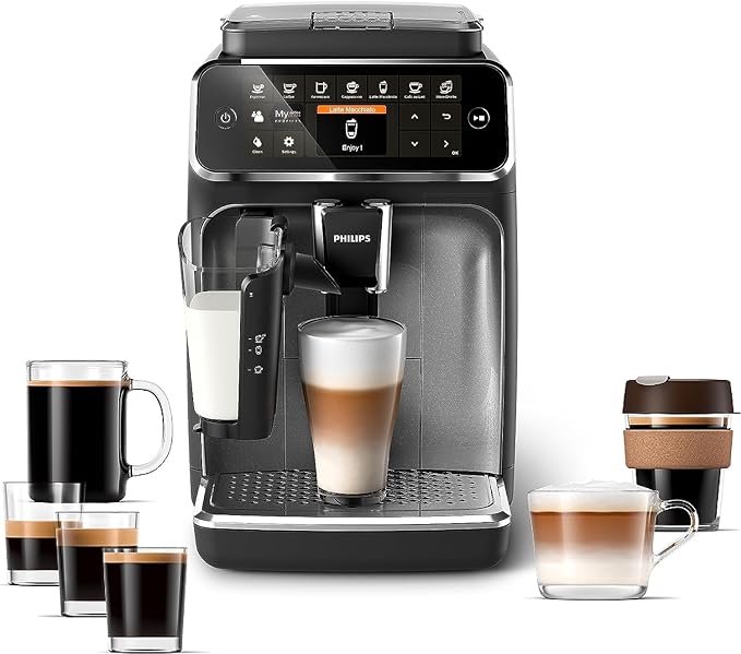 PHILIPS 4300 Series Fully Automatic Espresso Machine - LatteGo Milk Frother, 8 Coffee Varieties, Intuitive Touch Display, Black, (EP4347/94) - Coffee Chronicles
