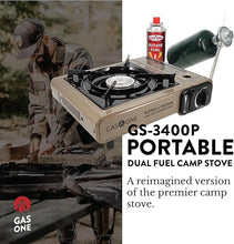 Load image into Gallery viewer, Gas One GS-3400P Propane or Butane Stove Dual Fuel Stove Portable Camping Stove - Patent Pending - with Carrying Case Great for Emergency Preparedness Kit - Coffee Chronicles