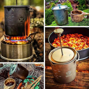 Bestargot Camping Titanium Pot, French Press Coffee Maker, Camp Cooking Pot with Light Wood knob, 750ml Camping Cup for Camping Hiking Backpacking, Capacity 25 Fl Oz - Coffee Chronicles